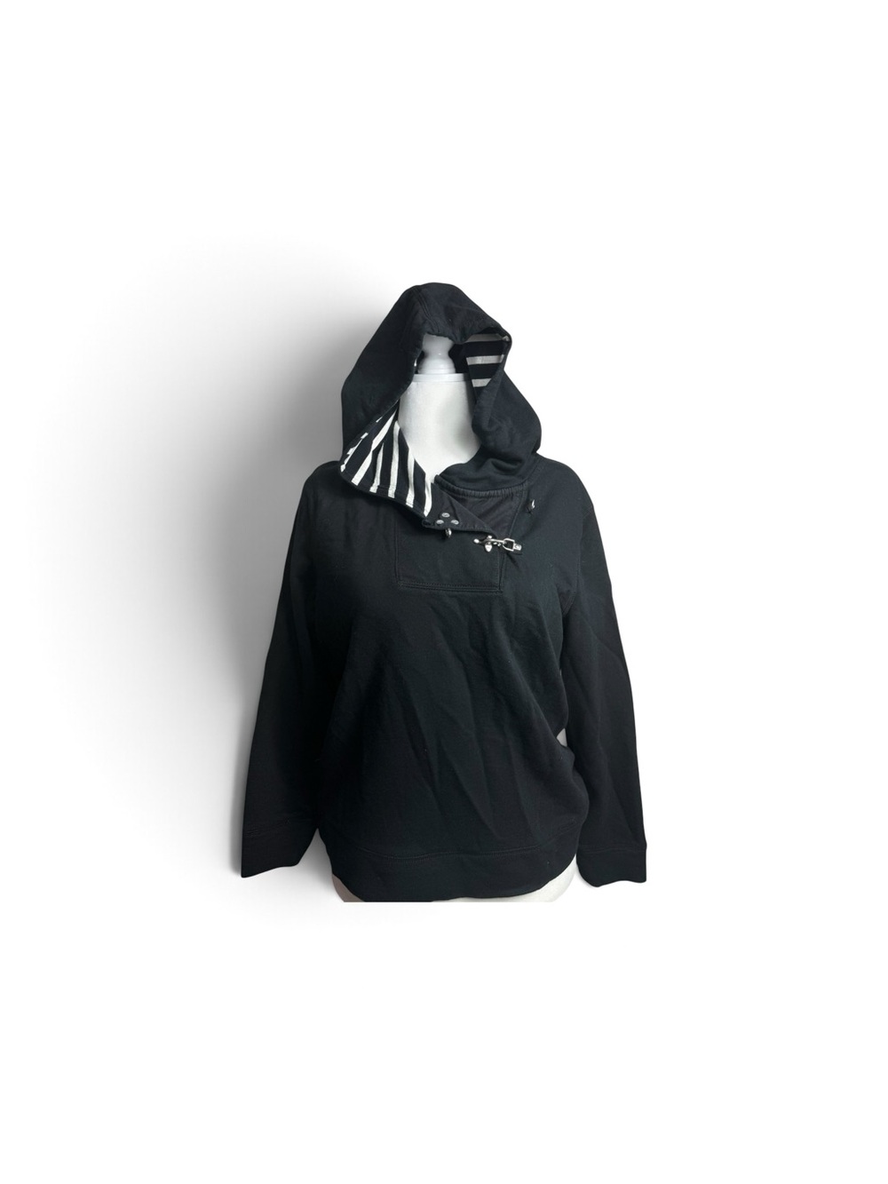 Ralph Lauren Black Hooded Pullover with Striped Hood Lining size XL